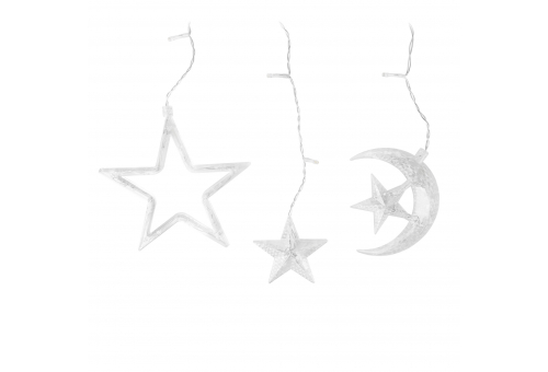 Entac Christmas Curtain Light IP44 WW 135 LED 12 Strings of Stars and Moons + 8F Timer 3x0,7m with IR Remote