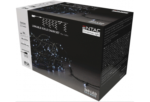 Entac Karácsonyi IP44 360 LED Jégcsapfüzér WW 8m Időzítővel