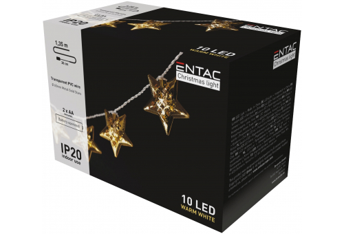 Christmas Indoor Metal Gold Star 10LED WW 1,65m (2AA excl.)