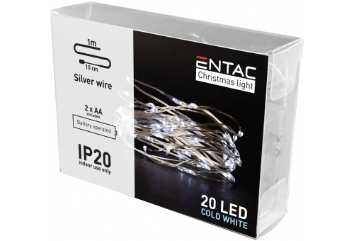 Christmas Indoor Silver Wire 20 LED Light CW 1,1m (2AA excl.)