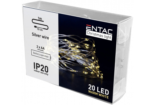 Christmas Indoor Silver Wire 20 LED Light WW 1,1m (2AA excl.)