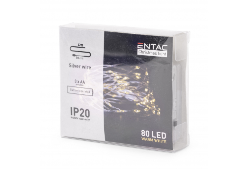 Christmas Indoor Silver Wire 80 LED Light WW 4,1m (3AA excl.)