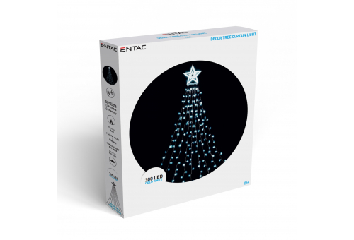 Entac Christmas Tree Curtain Light IP44 CW 300 LED 9x2.9m with 8F