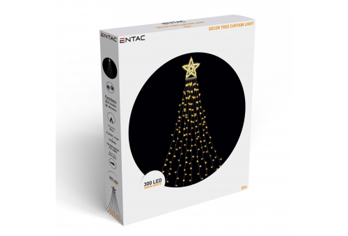 Entac Christmas Tree Curtain Light IP44 WW 300 LED 9x2.9m with 8F