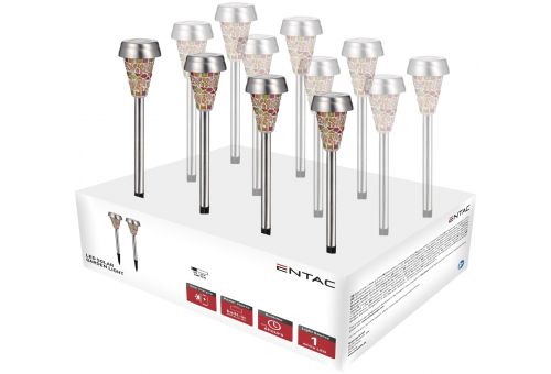 Entac Kerti Szolár Lámpa 400mm Rozsdamentes acél Színes Mozaik Üveg 1 LED 12/display *Sérült csomagolás*