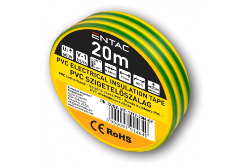 Szigetelőszalag 0.13x19mm Zöld-Sárga 20m