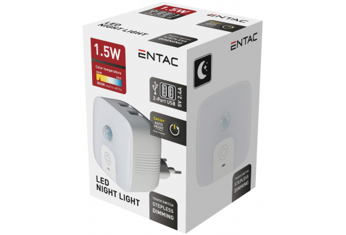 Entac Night Light 3000K PIR with 2 USB Ports
