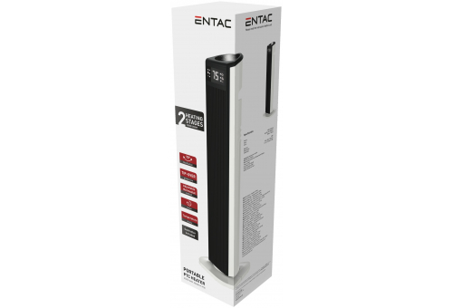 Entac Portable PTC Fan Heater Tower White with LED Display 2000W 74cm