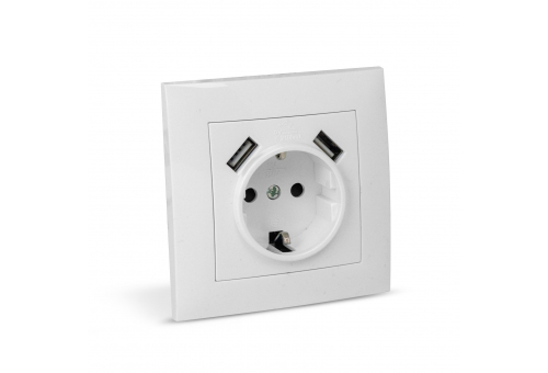 Arnold Recessed wall socket earthed + 2 USB 2.1A (total) White