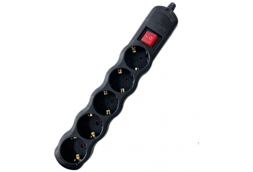 Rewireable 5 Sockets with Switch Black
