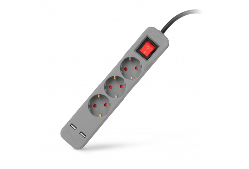 Entac S1 Elosztó 3 Foglalat Kapcsolóval 1,5m 3G1.5 2 USB Szürke