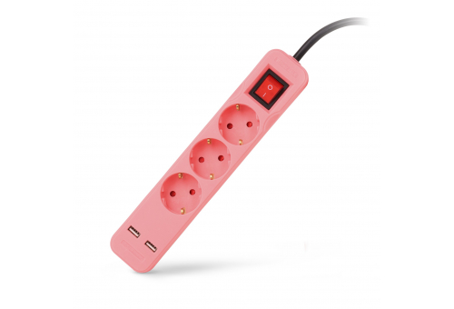 Entac S1 Elosztó 3 Foglalat Kapcsolóval 1,5m 3G1.5 2 USB Pink