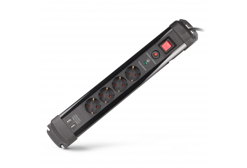 Entac Elosztó 4 Foglalat és 2xUSB-A Kapcsolóval 2m 3G1.5 Túlfesz.védelemmel