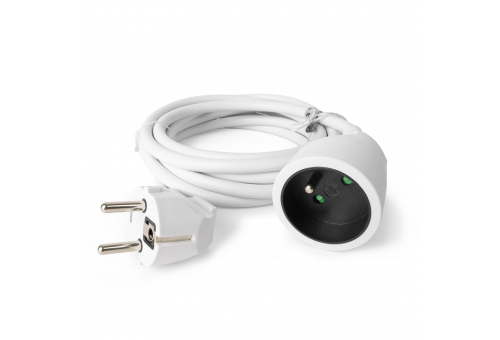 French Type, IP20 Single Socket extention, 3G1.5, 3m, White