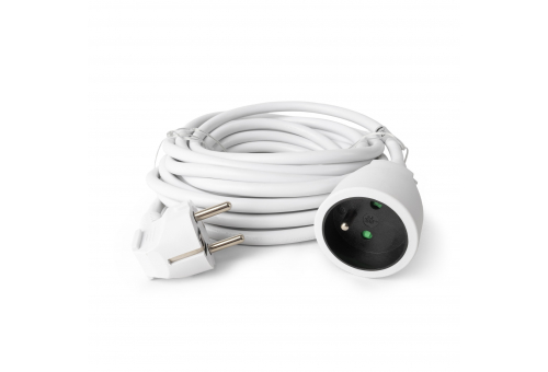 French Type, IP20 Single Socket extention, 3G1.5, 5m, White