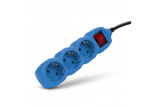 Steckdosen-Verlängerungskabel S1 Color 3 Steckdosen mit Schalter 1,5m Farbserie Blau