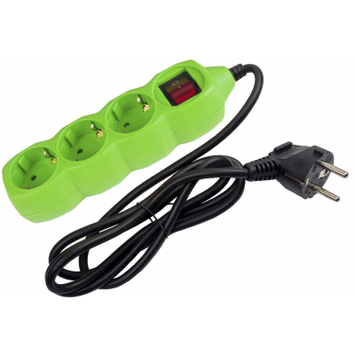 Socket Extension Cord 3 Sockets With Switch 1.5m Color Series Green