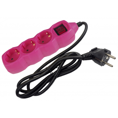 Socket Extension Cord 3 Sockets With Switch 1.5m Color Series Pink