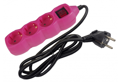 Socket Extension Cord S1 Color 3 Sockets With Switch Color Series Pink