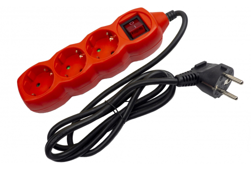 Socket Extension Cord S1 Color 3 Sockets With Switch Color Series Red