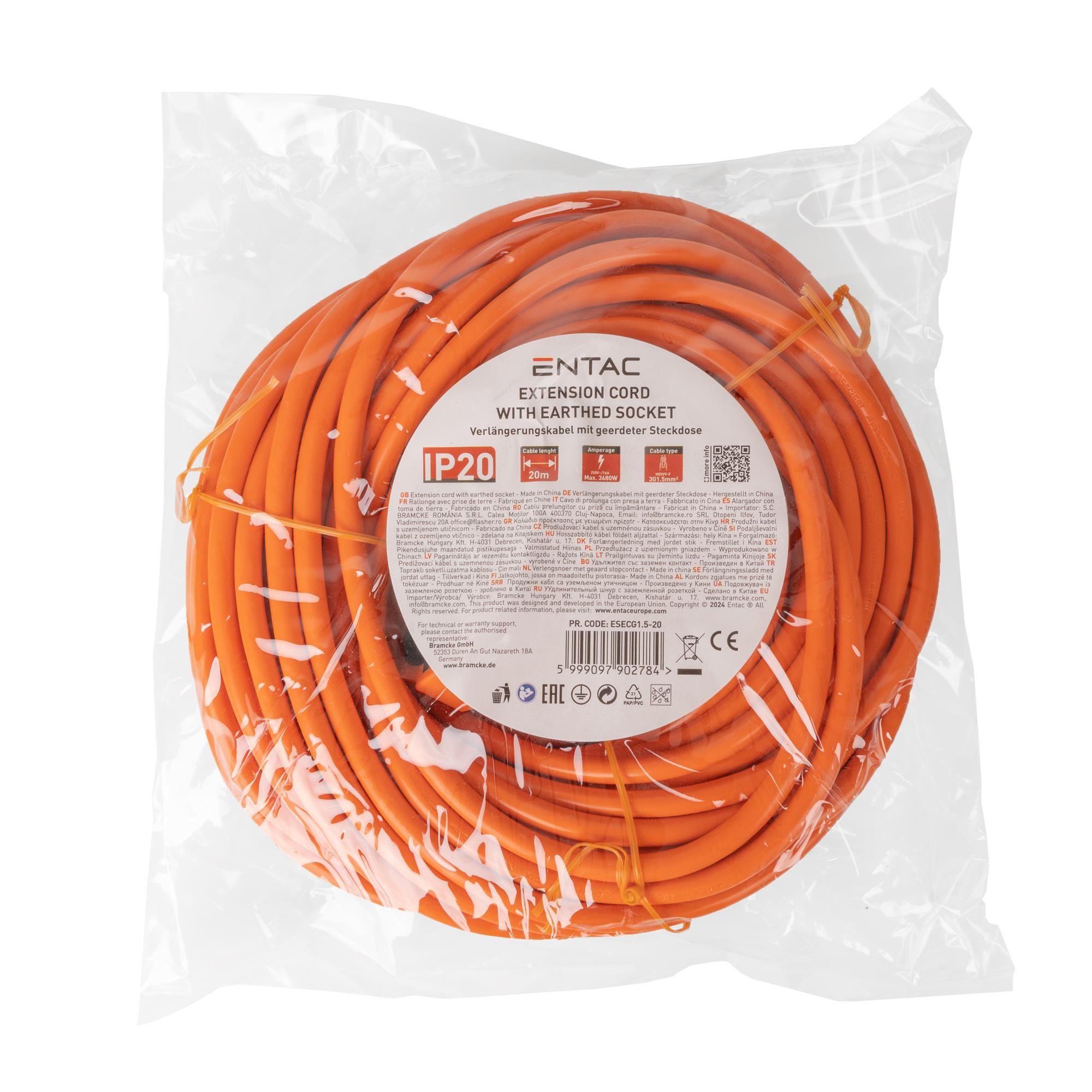 Extension Cord 20m Orange 3G1 5